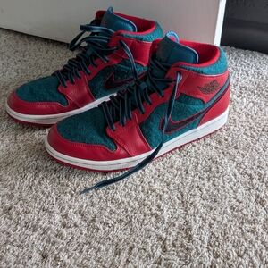 Jordan Red and Teal High-Top Sneakers